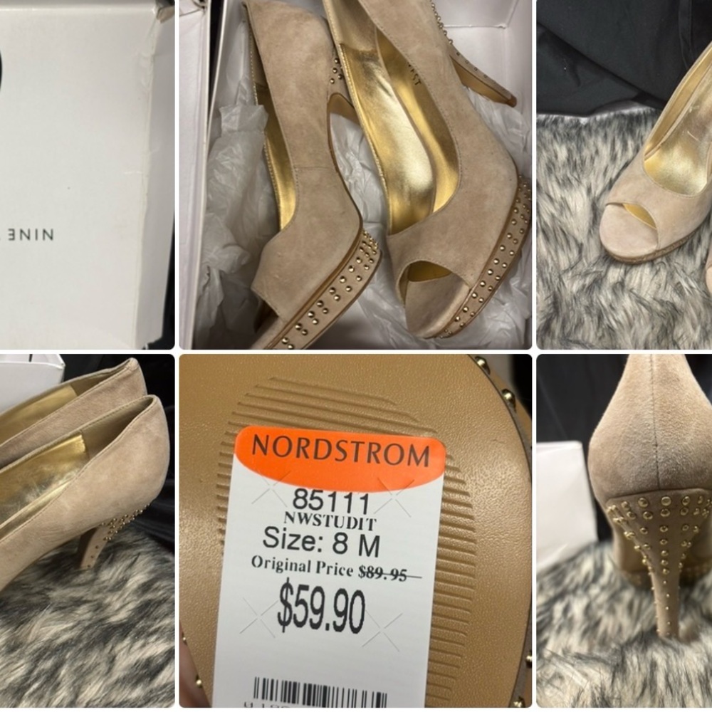 Nine West Beige Studded Peep Toe‎ Heels
